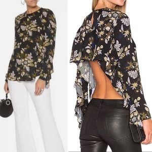 A.L.C. Cooper Open Back Asymmetrical Ruffled Silk Blouse Size 6